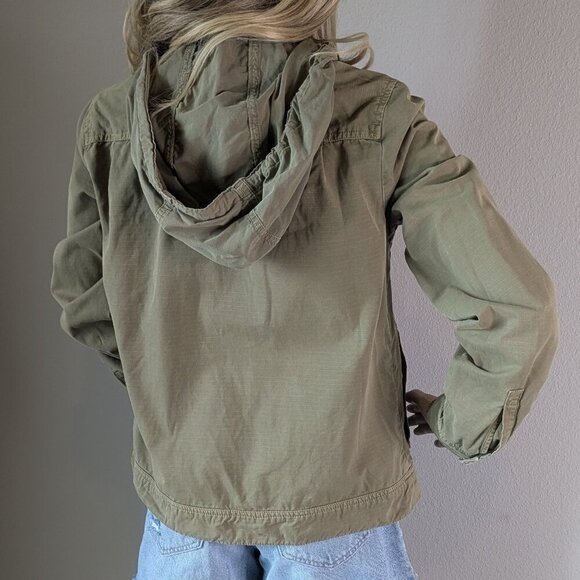 J. Crew Jacket Women's Small Green 720 Hooded Utility Cotton Military Style Coat - Picture 4 of 16